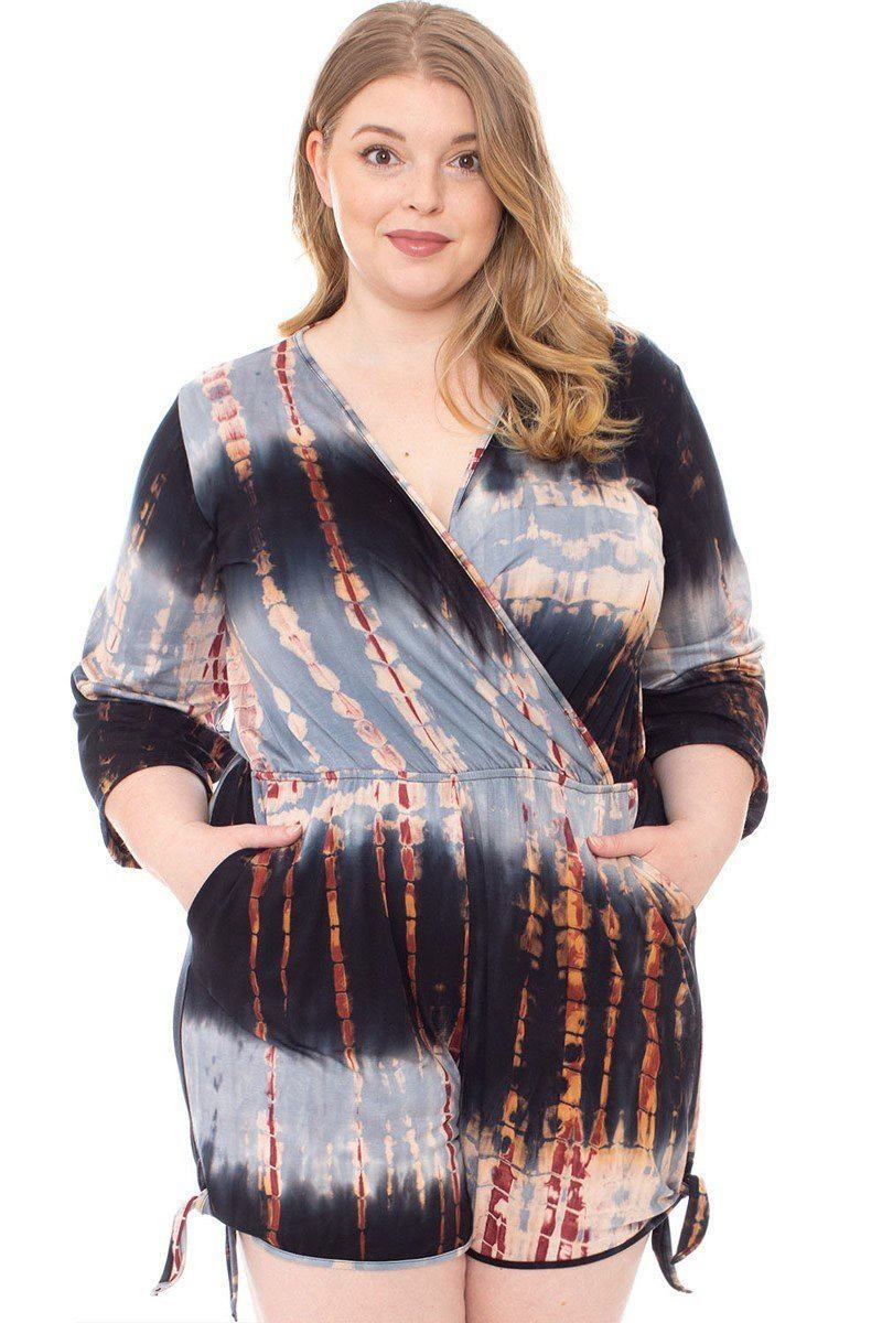 Tie Dye Wrap Plussize Romper - $33.80