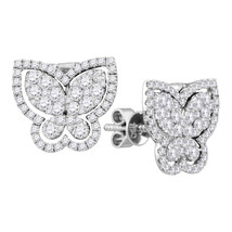 18kt White Gold Womens Round Diamond Butterfly Bug Stud Earrings 1-1/4 Cttw - £2,556.66 GBP