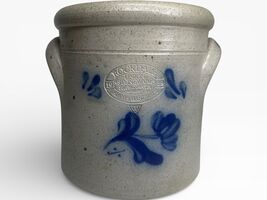 Rockdale Union Stoneware 1989 Salt Glaze Crock - Hand-Thrown Cobalt Blue... - $49.47