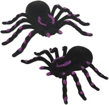 2pc-SET Flocked Glitter Giant Black Tarantula Spiders Halloween Prop Decorations - £5.20 GBP