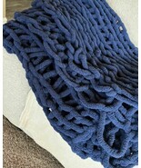 Chunky Knit Throw Blanket Hand Made Large Chenille Loop Navy Blue 81” X ... - $2,838.41 MXN