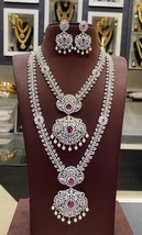 Indian Bollywood Style Gold Plated Choker Necklace CZ Long Haram Red Jewelry Set - £149.81 GBP