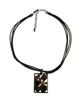 Vintage Park Lane Necklace Multi Strand Brown Cord Geometric Pendant Amb... - $20.70