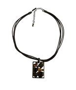 Vintage Park Lane Necklace Multi Strand Brown Cord Geometric Pendant Amb... - $20.70