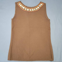 Joseph A. Womens Tank Brown Beaded Round Neck Boho Chic Classic Sleeveless Top - £8.38 GBP