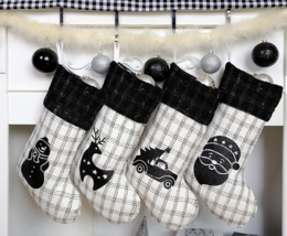 Christmas Stockings Set of 4 Rustic Household Traditional Hanging Xmas Stockings - £27.63 GBP