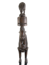 Yoruba African  Fertility Offering Vessel w Bird Lid Hand Carved Wood Sculpture - £790.42 GBP