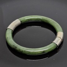 Vintage Chinese Spinach Green Nephrite Jade Gilded Bangle Bracelet - $149.95