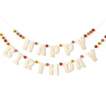Boho Felt Happy Birthday Garland - Natural Handmade Wool Letters &amp; Balls, Boho B - £27.17 GBP