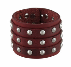 Zeckos Brown Leather 3 Row Cone Spiked Wristband Wrist Band - £11.19 GBP