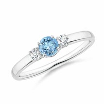 ANGARA 4mm Natural Aquamarine and Diamond Three Stone Engagement Ring in Silver - £301.40 GBP+