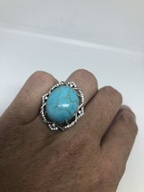 Vintage Howlite Turquoise Swiss Cut Crystal 925 Sterling Silver Size 7 Ring - £128.49 GBP