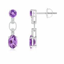 Natural Amethyst Oval Drop Earrings with Diamond in 14K Gold (Grade-A , 6x4MM) - £471.52 GBP