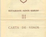 Restaurante Monte Igueldo Carta de Vinos San Sabastian Spain - $17.82