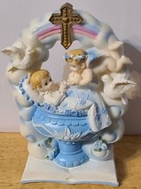 Cherub Baby Angel Dove Cross Flower Rainbow Boy Baby Shower Figurine - £16.61 GBP