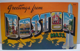 Greetings From Boston Massachusetts Large Letter Linen Postcard Colourpicture - $13.54