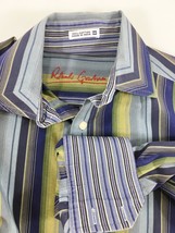 Robert Graham M Blue Green Striped Long-Sleeve Cotton Shirt Flip Cuffs - £23.10 GBP