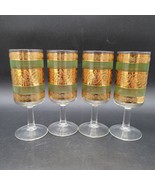 4 Vintage Culver Starlyte Green &amp; 22k Gold Cordial Stemmed Glasses Goblets - $34.64