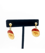 Enamel Gold Tone Santa Face Earrings Pierced Red White Hat Beard 1&quot; X 1/2&#39; - $5.00