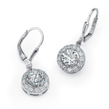 PalmBeach Jewelry 2.51 TCW Cubic Zirconia .925 Sterling Silver Halo Earrings - £26.45 GBP