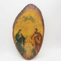 Vintage Holy Family Lithograph Print Laminated on Sliced Wood - $88.47