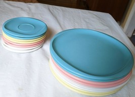 Set of 8 Boontonware 1102-10 Plates and 8 1202-6 Saucers Blue Yellow Pin... - £26.47 GBP