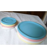 Set of 8 Boontonware 1102-10 Plates and 8 1202-6 Saucers Blue Yellow Pin... - £26.66 GBP