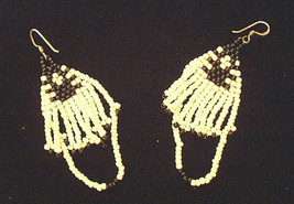 Black &amp; White Native Seed Bead Earrings With Authentic Silver Ear Loops - £10.95 GBP