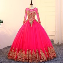 Beautiful Dress Rose Red Long Sleeve Quinceanera Dresses Party Dress Lux... - £275.21 GBP