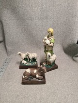 Vintage Ceramic Mold Nativity Shepherd w/ Lambs, 3 Sheep, 1 Cow Hand Painted &#39;77 - £17.92 GBP