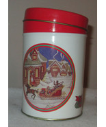 Holiday Christmas Round Tin in snowy scene Horse and sleigh - $6.96