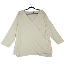 Talbots Woman 3X Blouse White 3/4 Sleeve Faux Wrap Knit Top Shirt Stretch - £10.14 GBP