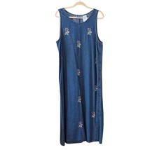 Erika Embroidered Denim Jumper Dress Side Button Long Maxi Y2K Cottageco... - $35.00