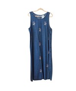 Erika Embroidered Denim Jumper Dress Side Button Long Maxi Y2K Cottagecore Large - $35.00