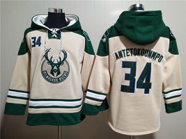 Men&#39;s Milwaukee Bucks #34 Giannis Antetokounmpo Cream Hoodie - $1,425.21 MXN