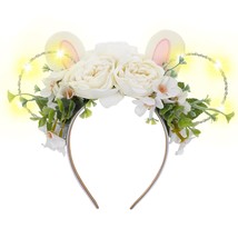 Flower Mouse Ears Headbands Happy Easter Spring White Led Light Up Floral Mouse  - £24.96 GBP