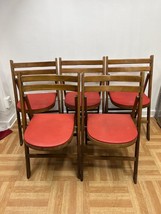 Vintage Wood FOLDING CHAIR SET dining wedding church antique bistro wooden lot 5 - £157.26 GBP