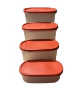 4 Tupperware Modular 1611 , 1612, 1613, 1614 w Red Orange 1616 Lids VINTAGE - $32.38