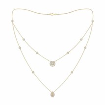 ANGARA 1.26 Ct Natural Diamond Cluster Two-Layer Station Necklace in 14K Gold - £2,320.75 GBP