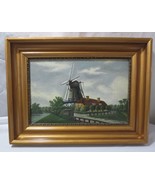 Antique Oil Painting K Norager Dutch Netherlands 1922 Canvas Windmill House - £239.06 GBP