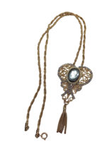 Vintage Glass Cameo Rhinestone Pendant Necklace Heart Tassel Coquette - £63.25 GBP