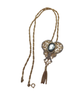 Vintage Glass Cameo Rhinestone Pendant Necklace Heart Tassel Coquette - £62.11 GBP