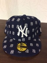 NEW New York Yankees MLB All Over Team Logo Fitted Hat Cap 59FIFTY Baseb... - $25.95