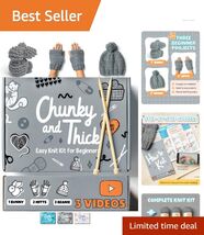 Complete Knitting Kit for Beginners - Easy Learn Kit with Gray Yarn &amp; Ba... - $92.02
