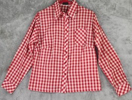 Womens Shirt  M/L Red White Gingham Western Button Up Long Sleeve Vintage - $29.69