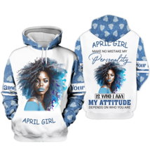 Personalized Afro April Girl My Personality Is Who I Am Hoodie 3D Print - £29.35 GBP+