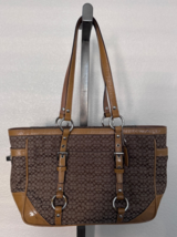 COACH SIGNATURE C HANDBAG Jacquard Tan Patent Leather F12346 Tote READ - $44.54