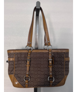COACH SIGNATURE C HANDBAG Jacquard Tan Patent Leather F12346 Tote READ - $62.07 CAD