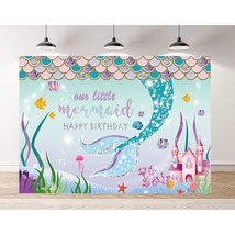 Little Mermaid Birthday Backdrop For Girls 7X5 Feet Cute Under The Sea Mermaid S - £25.57 GBP