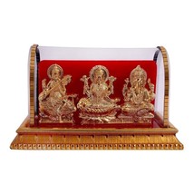 Metal Lord Ganesh and Maa Lakshmi, Sarswati Idol 12 cm Golden 1 Piece - £23.06 GBP